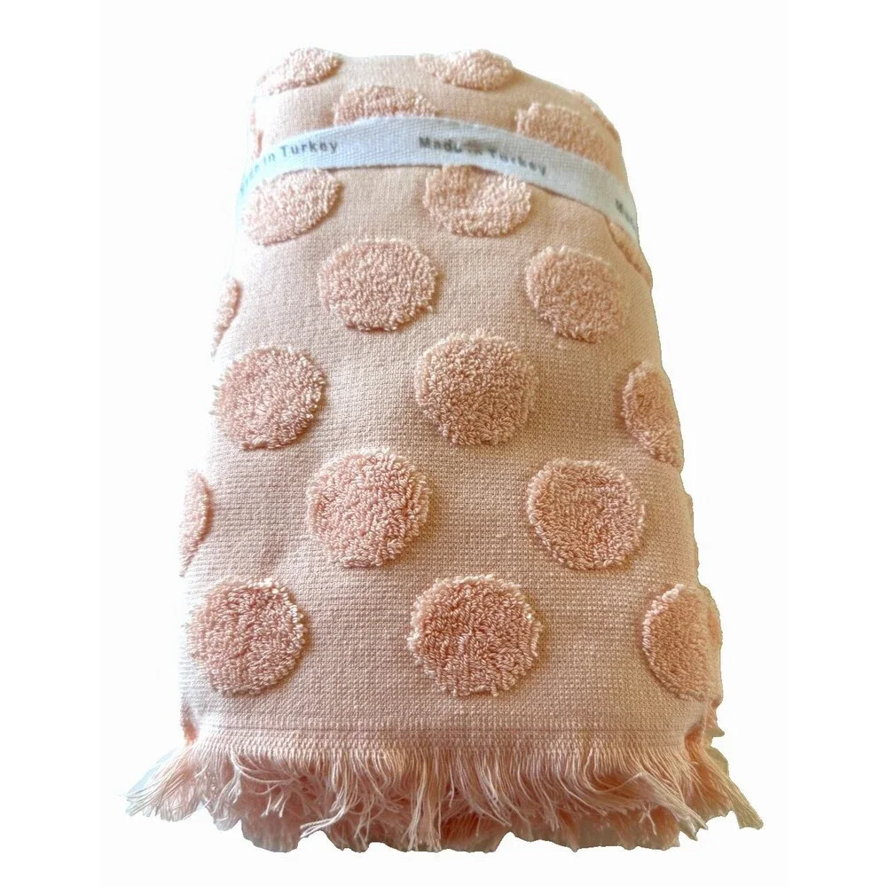 cupcakes and cashmere Hand Towels Raised Polka Dot Pink Sherbert Set of 2 Fringe